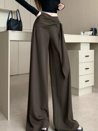 不规则假两件飘带阔腿裤女秋季设计感高腰显瘦百搭垂感直筒休闲裤#百搭阔腿裤 #气质女装 #西装裤 #西裤女 #美拉德穿搭