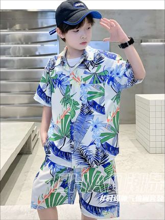 男童夏装套装2025新款中大童夏季男孩薄款儿童短袖衬衫沙滩休闲潮#夏季穿搭 #潮酷穿搭 #潮童穿搭 #高品质童装 #男童夏季薄款沙滩 套装