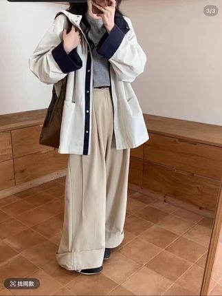韩系撞色高级感风衣女秋季新款小个子连帽爆款休闲风衣外套2612#休闲舒适 #欧韩穿搭 #服装时装爱美穿搭时尚潮流