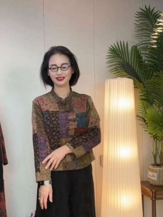 〈花满园2〉双层纱数码印花立领开襟休闲百搭早秋妈妈款上衣2531-1
