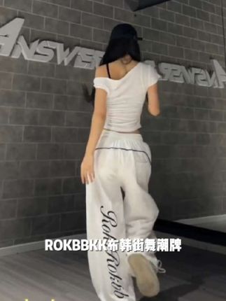 ROKBBK-K布韩街舞潮牌美式线条感字母设计黑色休闲裤女爵士舞