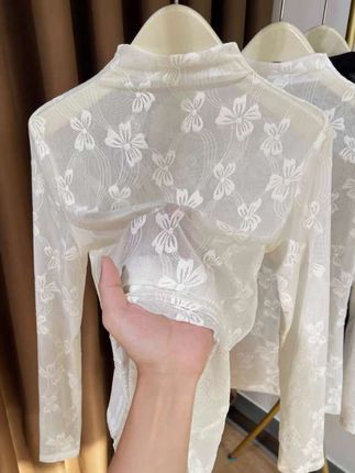 木耳边蕾丝薄款打底衫女2025新款秋冬长袖半高领洋气内搭上衣#时尚打底衫#美出高级感穿搭