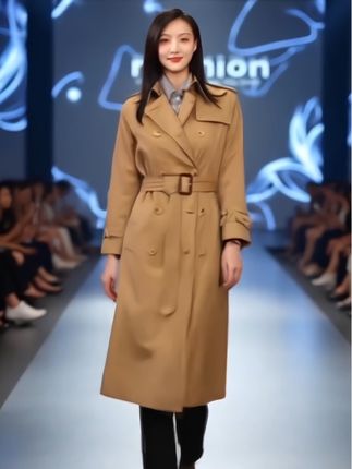 2025新款卡其色风衣过膝修身长款外套双排扣气质女装#高级感穿搭 #引领时尚潮流 #气场全开 #秋季新款#风衣外套
