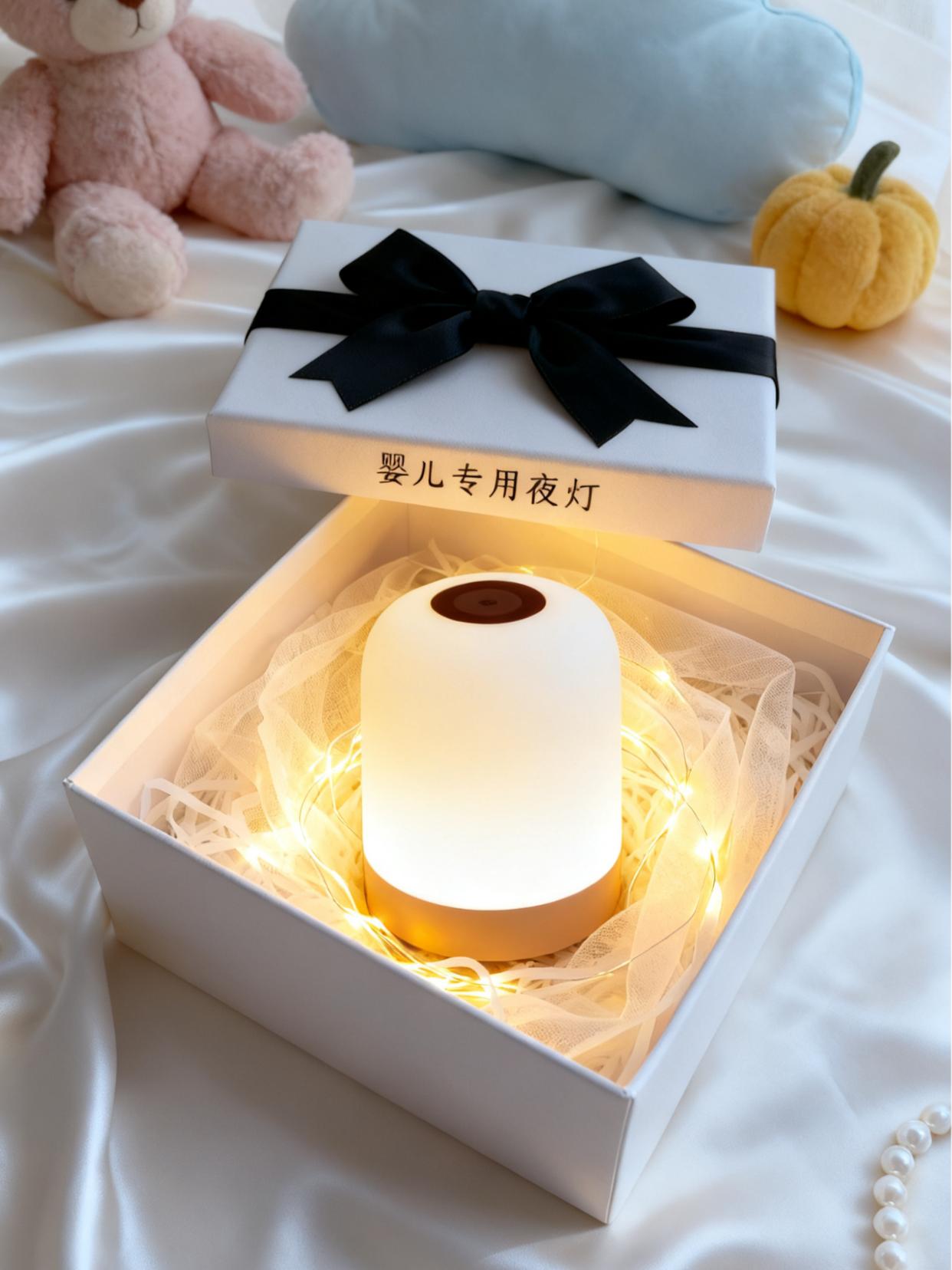 💡宝妈们熬夜带娃的“救星”来啦!这款宝。💡宝妈们熬夜带娃的“救星”来啦!这款宝妈婴儿专用夜灯,简直是夜间育儿的贴心拍档~ 它被精心安置在纯白礼盒中,黑色蝴蝶结点缀尽显精致,打开礼盒,暖黄的灯光透过柔纱轻轻漫出,搭配闪烁的灯带,温馨感直接拉满。夜灯本身造型简约,暖光柔和不刺眼,宝宝半夜醒来,柔光伴睡不扰眠,宝妈起夜喂奶、换尿布,有它照明也不用怕强光刺激到宝宝眼睛。#强烈推荐 #好物推荐🔥 #夜灯#母婴好物 #种草 @抖加🔥上热门🔥dou+🔥热点宝