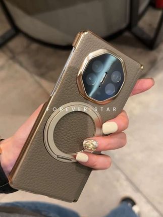 锡器灰真皮荔枝纹华为Matex5双中轴保护可折叠式旋转支架手机壳 #华为matex5手机壳 #华为matex6手机壳 #华为折叠屏手机壳 #华为matex5典藏版手机壳 #华为matex6典藏版手机壳