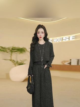 小香风简约通勤套装女2025年初秋气质休闲假两件上衣阔腿裤两件套