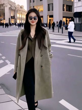 米白色双面羊毛大衣女秋冬新款2024高级韩系温柔风中长款毛呢外套#韩系穿搭 #穿搭vlog #精致穿搭 #高级穿搭