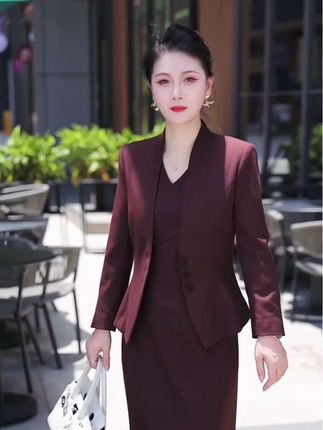 西装职业女裙套装职场无袖连衣裙两件套、喜婆婆喜妈妈婚宴装#职业装 #结婚 #显瘦连衣裙 #遮肉显瘦 #品质女装
