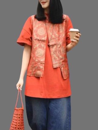 #创作灵感 唐装红色马甲服装夏季款立领短袖盘扣气场强大女装#高级感穿搭 #穿出自己的风格