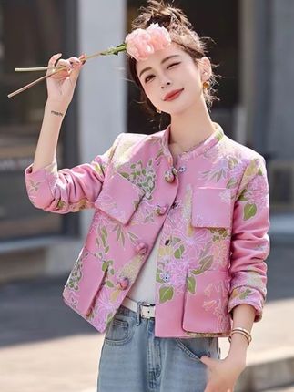 #上热门 新中式国风外套女春秋轻奢高级感复古小个子减龄洋气短款上衣#春秋穿搭 #强烈推荐 #女装穿搭 #巨量千川