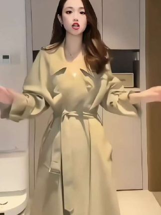 【薄雾清晨】风衣外套 女秋季时尚气质中长款宽松系带大衣#品质女装 #风衣外套中长款 #晒晒我的秋日穿搭  #双11不会买错的运动好物清单 #来抖音商城双11领超级补贴
