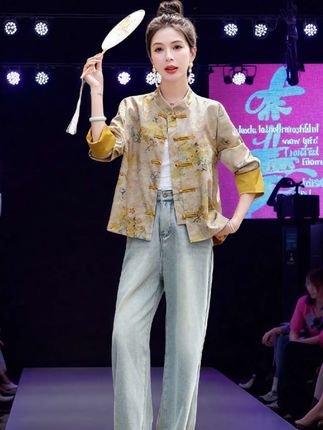 新中式复古提花外套女2025年春秋新款盘扣改良唐装小个子短款上衣#新中式改良唐装外套#气质风#穿出高级感