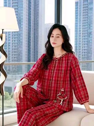 春秋款九分袖长裤可外穿大码女士#舒适家居服#宅家睡衣秀 #在家也要美美哒 #时尚气质穿搭 #睡衣套装