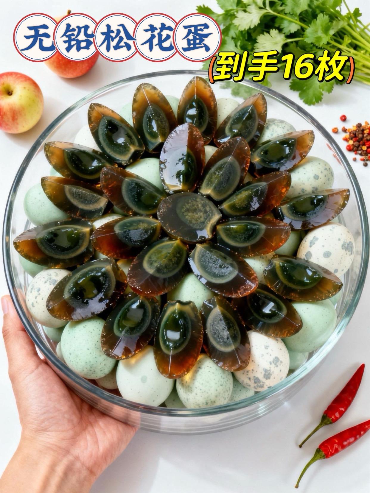 无铅松花皮蛋。一口入魂!无铅松花蛋!家人们,这款无铅松花蛋闭眼入!精选鲜蛋,传统工艺与现代科技结合,无铅安心吃。蛋白Q弹,蛋黄溏心,味道醇厚,满满的松花花纹,自带咸香,凉拌、单吃都超赞,速来尝尝! #好吃又营养 #凉拌皮蛋#皮蛋拌豆腐 #下酒菜 #煲汤爱好者