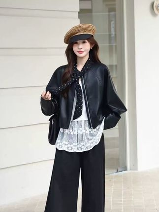 秋款皮衣外套 2025秋季新款复古百搭显瘦长袖pu皮衣外套女高级感小个子圆领夹克 #早秋新款 #时尚PU皮衣外套 #休闲减龄穿搭 #穿出自己的风格 #品质女装