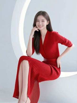 #秋冬穿搭新鲜感在线 红色针织连衣裙秋冬新款秋装气质高级感收腰长裙配腰带法式女#减龄气质 #优雅气质 #高级感穿搭 #红色连衣裙