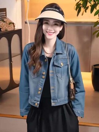 小个子休闲牛仔外套女春秋新款时尚宽松显瘦短款夹克正肩上衣#女装