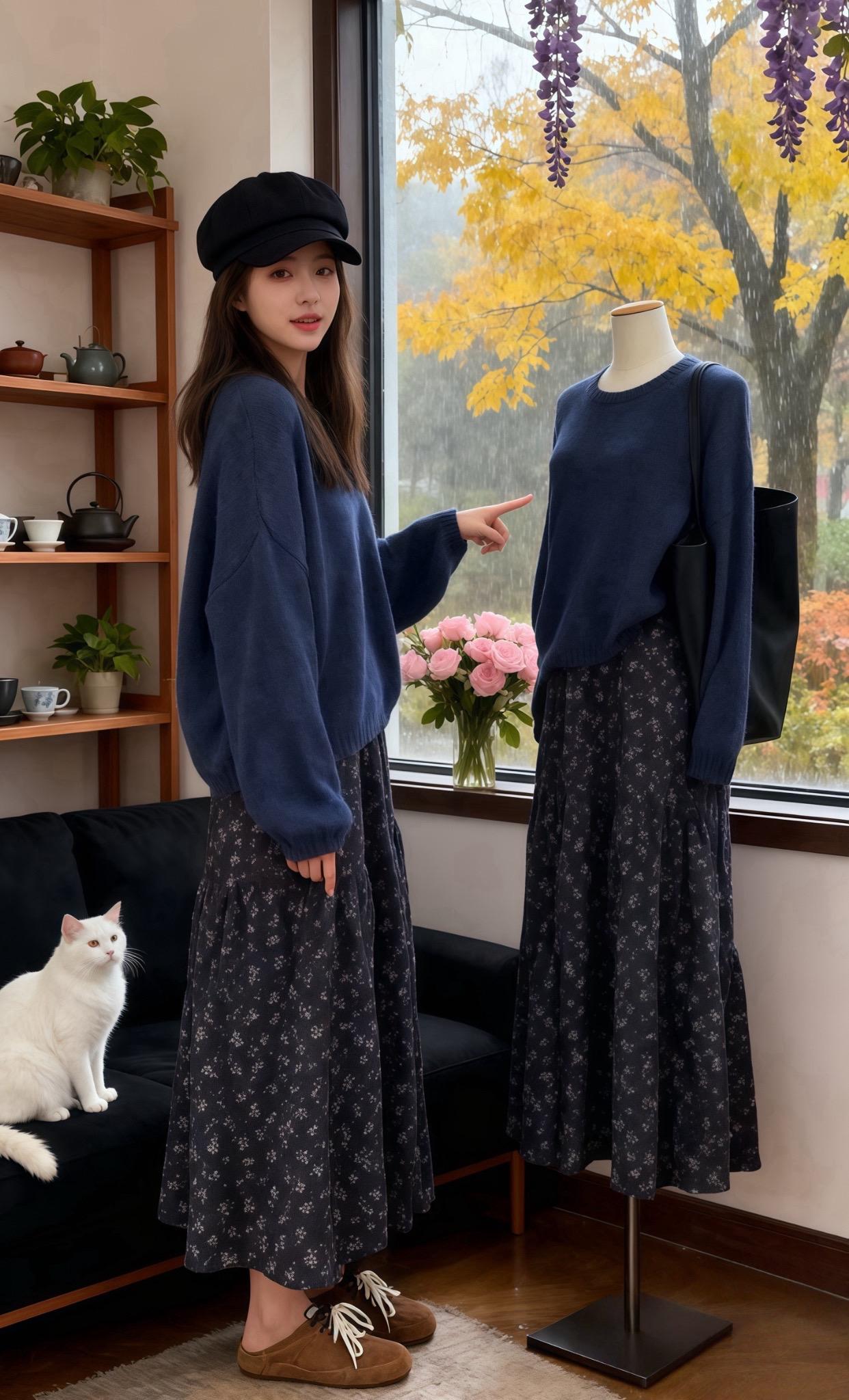 《秋雨里的针织诗》苏晚靠在窗边,指尖划过藏青色毛衣的柔软纹理。窗外秋雨簌簌,银杏树的金黄叶片被雨水晕染成一幅朦胧的画。她低头抚了抚孕肚,嘴角漾起温柔的笑。 这套“慵懒风”孕妇装是她的心头好——宽松针织衫妥帖地包容着孕态,碎花半身裙随风轻摆,藏起了所有孕期的局促。身旁的白猫“年糕”喵呜一声,蹭了蹭她的裙角。 曾几何时,她以为孕期穿搭只能是松垮的家居服,直到在一家小店遇见这套搭配。此刻,她抱着书坐在沙发上,秋雨、针织、碎花,还有腹中的小生命,让她觉得自己成了秋日里一首慵懒的诗,在这个温柔的季节,把怀孕过成了精致的模样。 #温柔风穿搭#韩系穿搭 #慵懒风穿搭 #孕期穿搭#高级感穿搭
