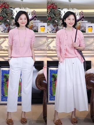三妈同款 梦幻公主粉 马蹄扣图短袖长袖开衫早春羊毛棉两件套 #谁穿谁好看 #三妈的穿搭 #穿搭