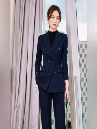 春秋磨毛职业西装套装喇叭裤女西服黑色工装酒店工作服面试穿搭