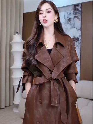 #上热门 【秋装新款】DY50秋季休闲宽松时尚显瘦气质皮衣外套长款#高级感穿搭 #早秋穿搭 #秋冬新款 #秋冬穿搭