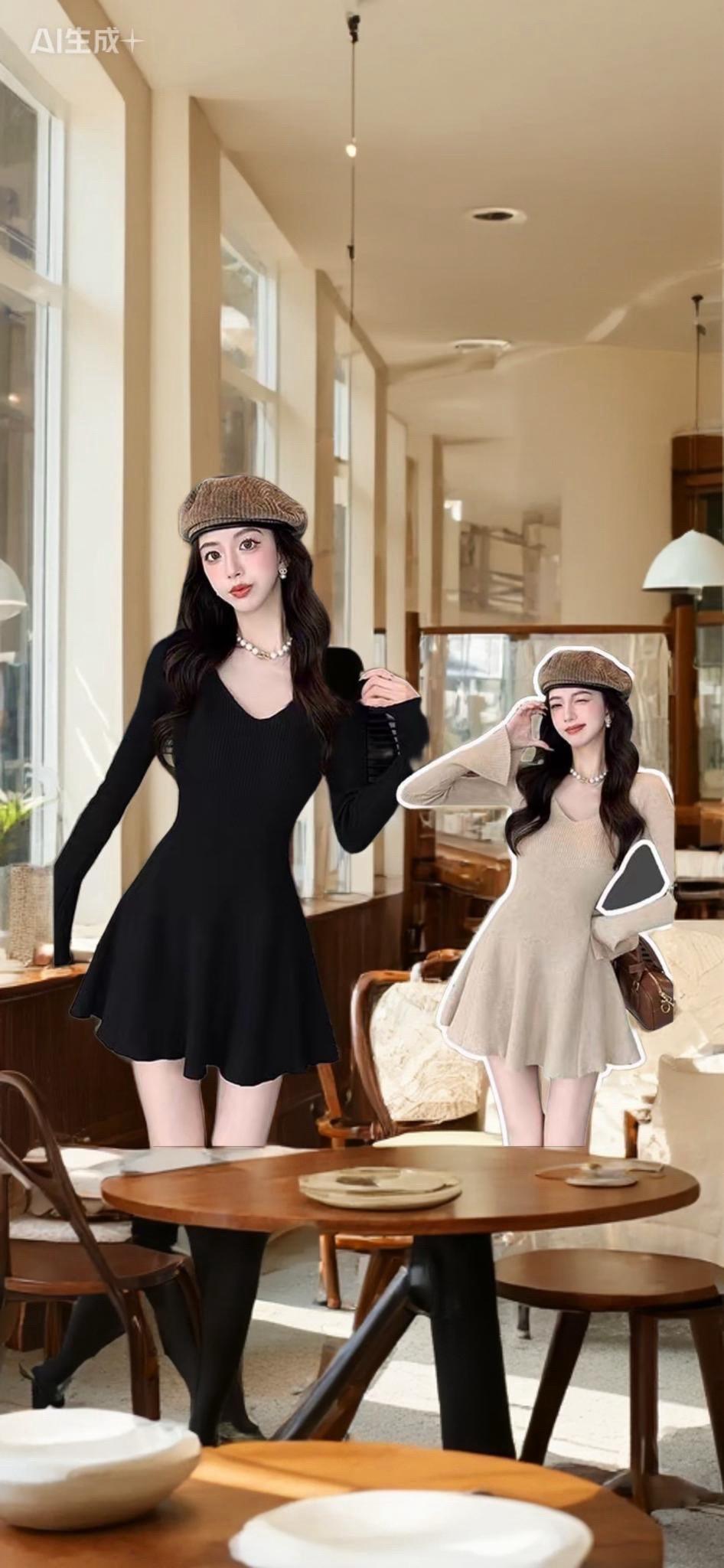 黑色针织连衣裙秋冬款大衣内搭短款秋冬a字连衣裙女2025新款短裙#时尚穿搭时尚穿搭时尚 #时尚搭配服装 #拍照姿势