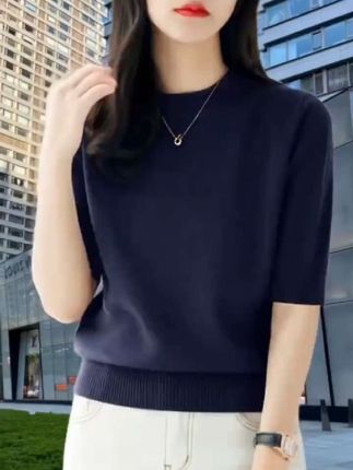 #中袖内搭打底百搭气质圆领女装 #新款秋季宽松上衣 #优雅气质 #内搭外穿都好看 #穿出自己的风格