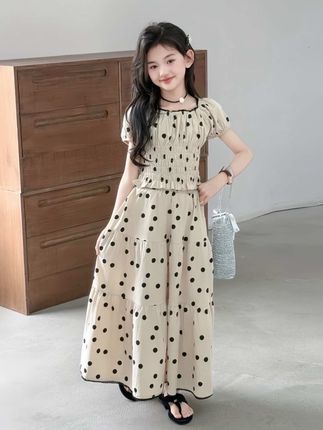 女童超好看波点半身裙套装 夏季新款女大童韩系公主裙 #生女儿就是用来打扮的 #女童连衣裙套装 #甜美穿搭 #生活随拍 #大自然