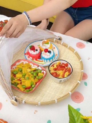 竹编制品网晾晒网罩,家用食品馒头收纳筐,纱网防虫竹篮簸箕#收纳筐 #居家好物 #网罩#食品网罩#晾晒网罩