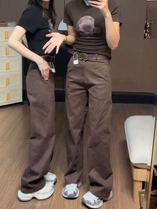 秋季窄版阔腿裤牛仔裤女款2025新款宽松大码微胖显瘦直筒长裤