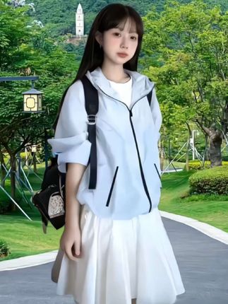 速干透气奶蓝色防晒衣男夏季薄款冰丝防紫外线冲锋衣山系情侣夹克#甜美穿搭 #夏日穿搭 #小清新穿搭 #出游穿搭