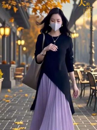 早秋款搭配#时尚两件套#上衣裙子套装