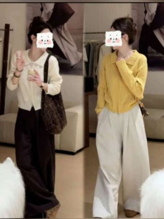 2025秋季新款设计感慵懒风洋气长袖开衫女搭配休闲阔腿裤两件套#开衫阔腿裤套装#休闲慵懒风#时髦精穿搭