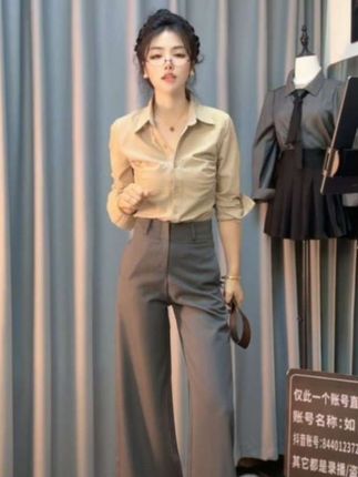 #早秋高腰西装裤2025休闲宽松垂感阔腿裤拖地裤黑色