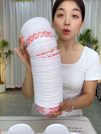 【清仓抢!40个红花碗】家用婚庆国潮碗汤碗圆形加厚环保一次性餐#加厚 #一次性碗 #食品级材质 #自用好物分享 #好物推荐🔥