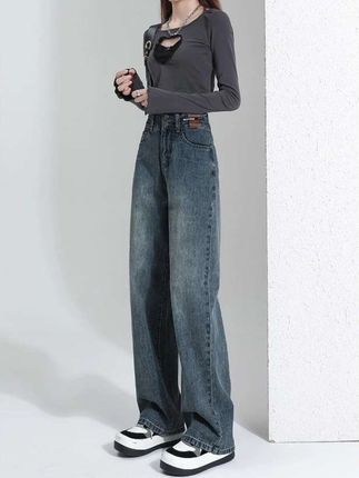 雪千羽复古蓝高腰阔腿牛仔裤女秋季2025新款小个子宽松垂感直筒裤 #牛仔裤女 #宽松版型 #显瘦裤子 #直筒牛仔裤 #品质女装