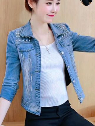 绣花亮片钉珠牛仔外套修身小个子短外套女休闲百搭显瘦春..#引领时尚潮流 #高端大气 #穿出青春活力 #每天更新