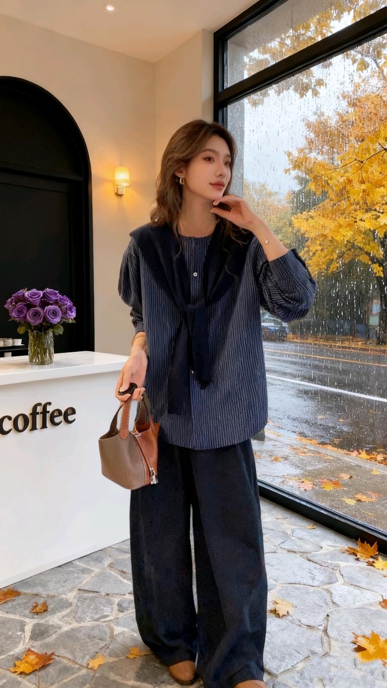 秋季韩版圆领落肩泡泡袖披肩上衣 #衬衫 #时尚气质 #时尚穿搭女装