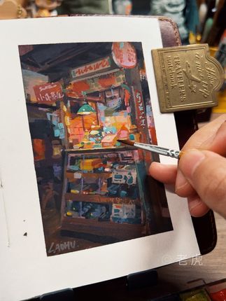 不透明水彩店铺 难道又重新开始画了#水彩 #不透明水彩 #绘画