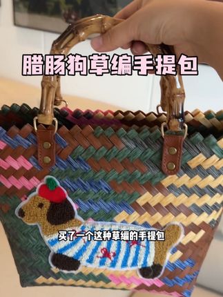 #纯手工编制 #草编手提包 #腊肠狗包包 #适合夏天的包包