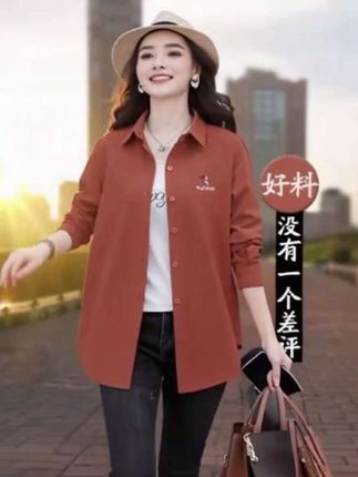 【官方品牌】啄木鳥女士衬衫上衣2025新款春秋宽松弧形下摆长袖外套#啄木鸟 #正品保证 #新款分享 #长袖衬衫 #多色可选