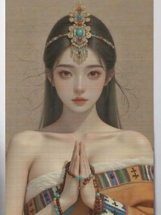 藏族少女竹帘画中式挂画客厅民宿玄关装饰画禅意茶室书房背景挂帘