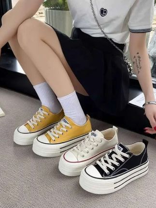 啄木鸟小个子松糕厚底增高板鞋女款2025春季新款帆布鞋休闲小白鞋#爆款美鞋 #百搭小白鞋