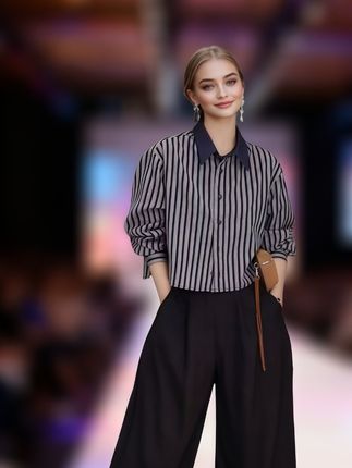 2025早秋条纹衬衫爆 款!女士短款撞色显利落,宽松长袖藏肉显瘦,休闲风自带洋气感,减龄效果绝,各种身材都能穿! #衬衫 #宽松版型 #洋气减龄 #显瘦穿搭 #秋季穿搭 @巨量千川 @DOU+小助手