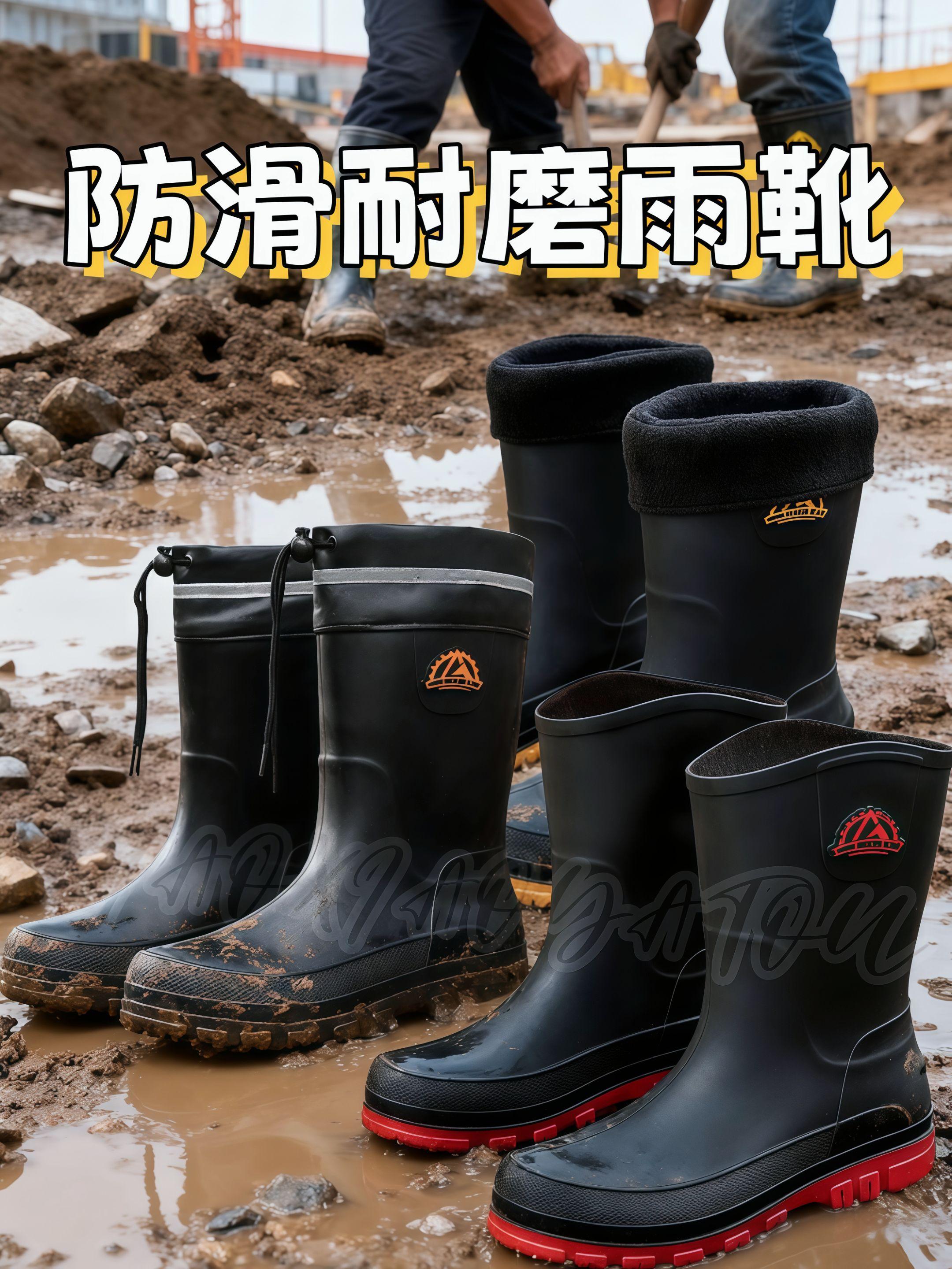 #工作鞋 #雨靴 #防滑耐磨 #加绒保暖 #中筒雨靴