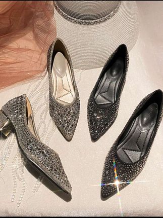 浅口粗跟法式气质浅口单鞋女2025新款水钻鞋高跟女鞋#单鞋 #女鞋 #粗跟单鞋 #好鞋推荐 #浅口鞋