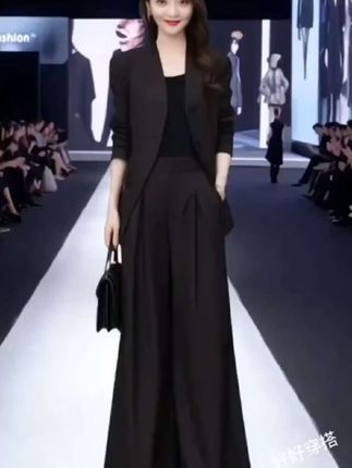 三件套女西装春季高腰阔腿裤高级西服外套女人味气质套装