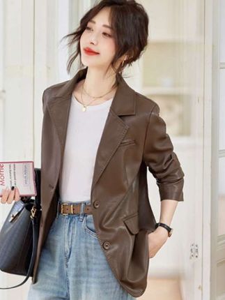 海宁真皮西装皮衣气质绵羊皮皮夹克外套女#女装外套 #真皮外套 #无限回购的宝藏单品