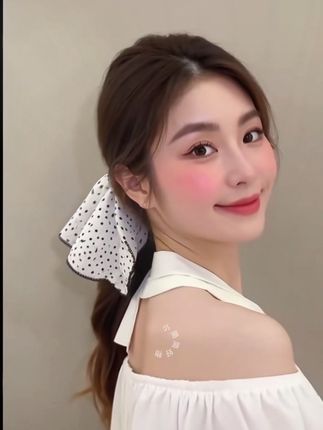 新款波点双层网纱裙摆发圈黑白波点小肠圈垂感慵懒扎发头绳女#发圈头绳 #时尚发饰经典百搭 #头饰发饰