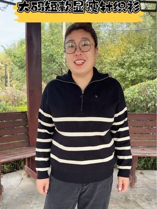 家人们天气冷啦!半拉链毛衣针织衫安排咯#减龄显瘦穿搭 #条纹针织衫#大码穿搭